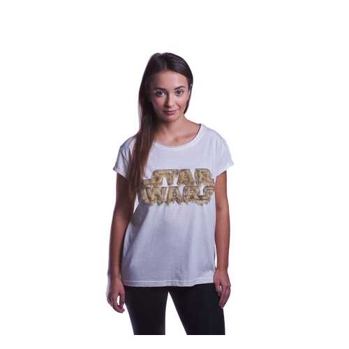 Футболка женская Good Loot Star Wars Fuzzy Logo (Чубакка) белая M в Wildberries
